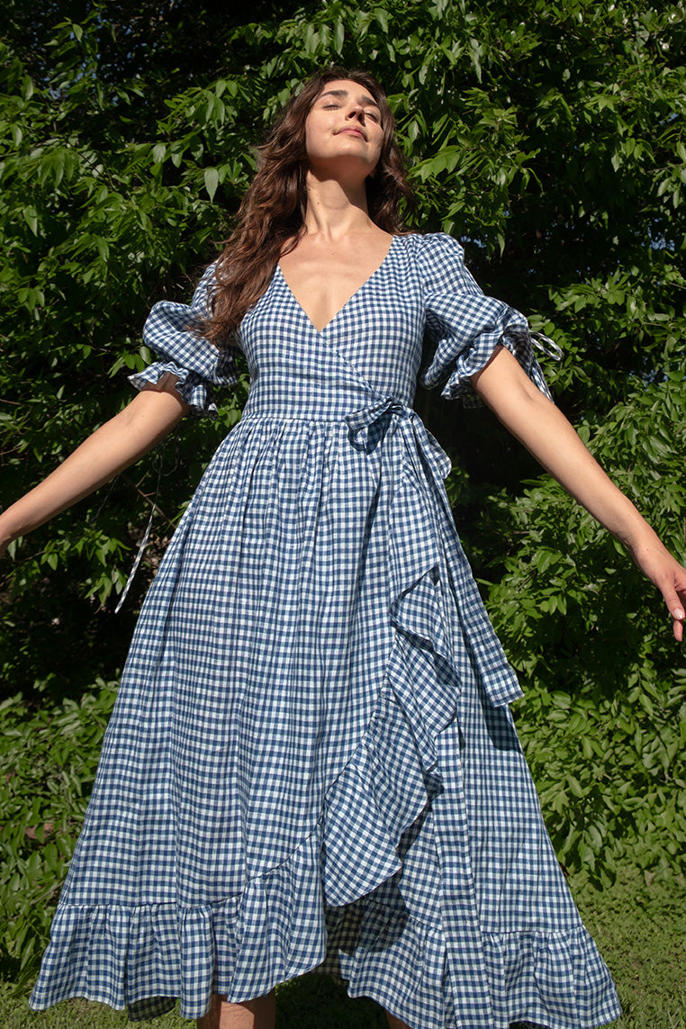 Lillian Dress in Dark Blue Gingham – Of Her Own Kind