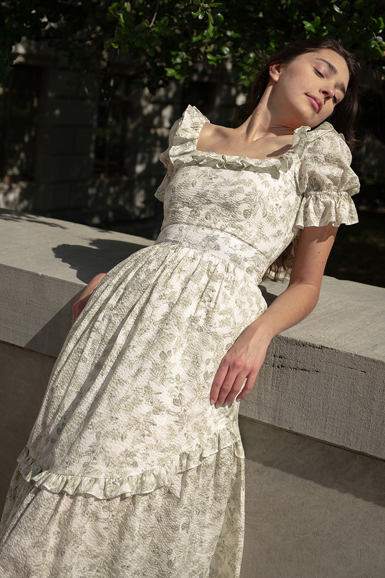 slim fit dress slacks Adeline Dress in Sage Toile