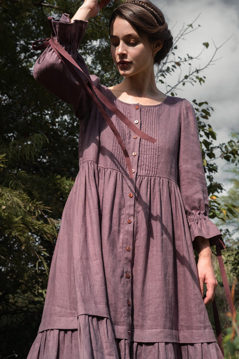 Lennox Dress in Antique Plum Linen