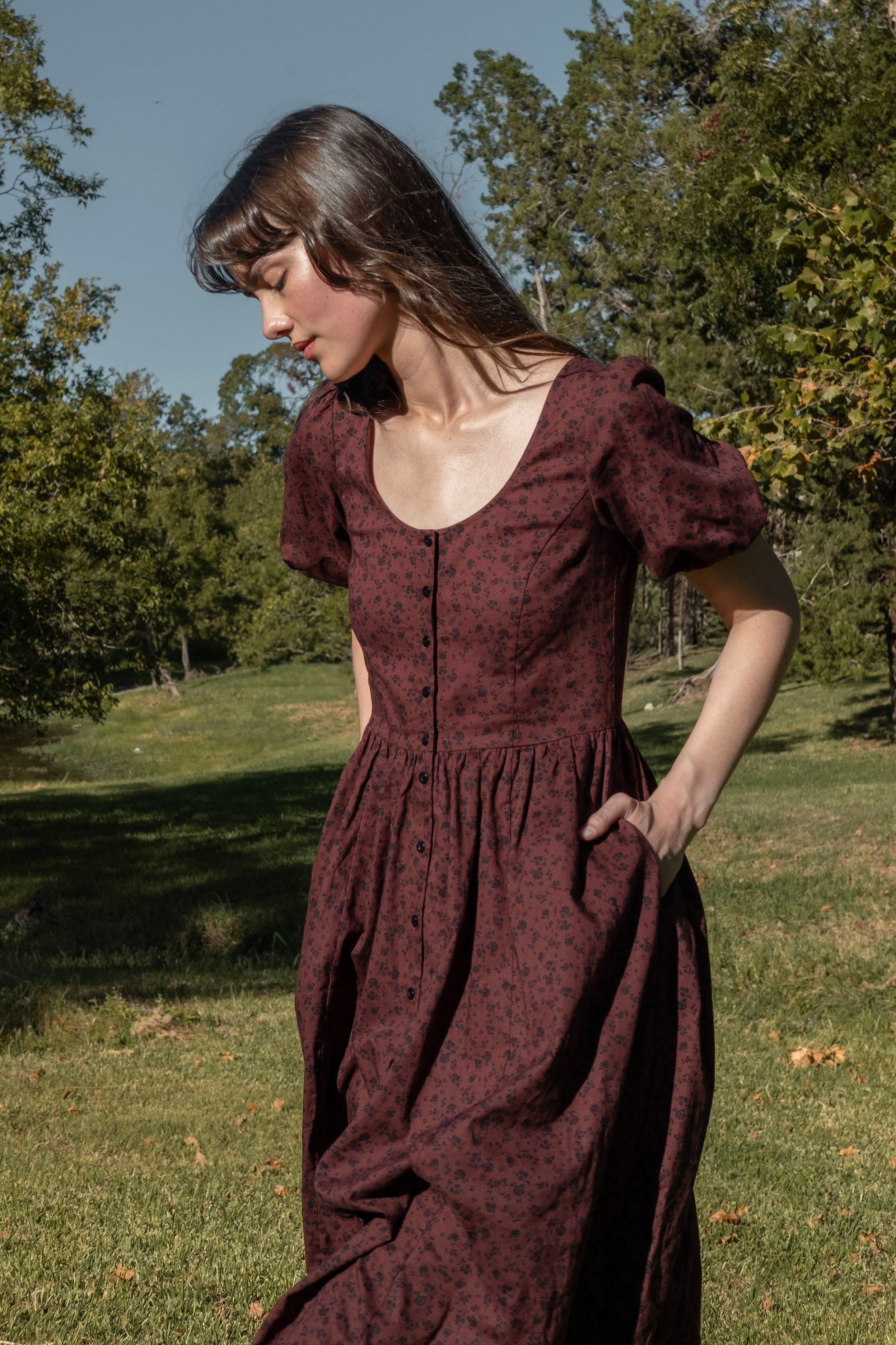 Maeve Dress in Dark Red Floral – Of Her Own Kind