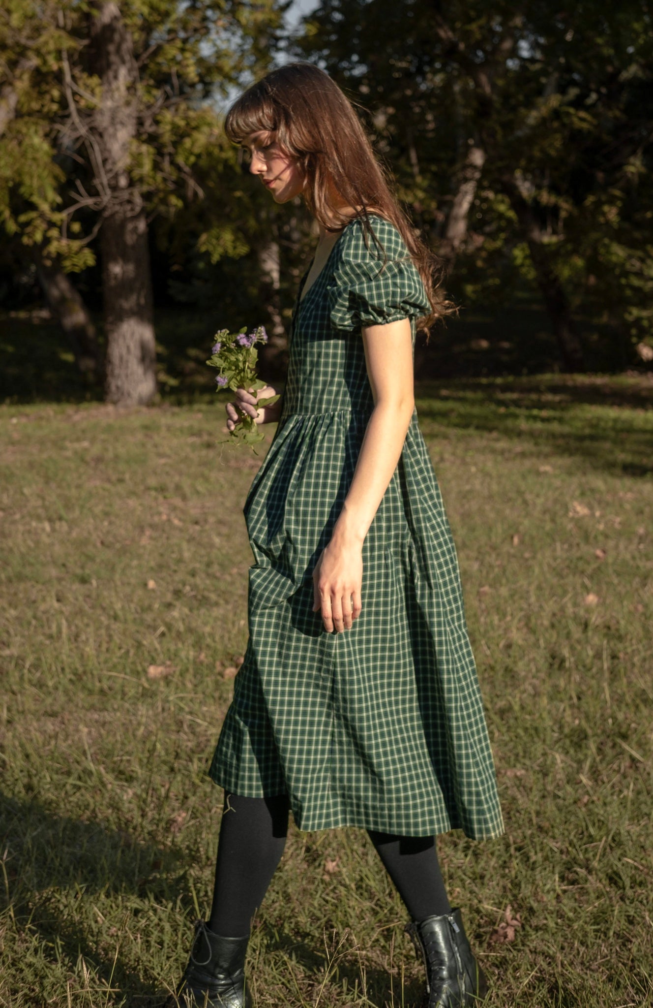 maeve dress green Tiered Midi Party Dress with Lace-Up Back Emerald / XSmall