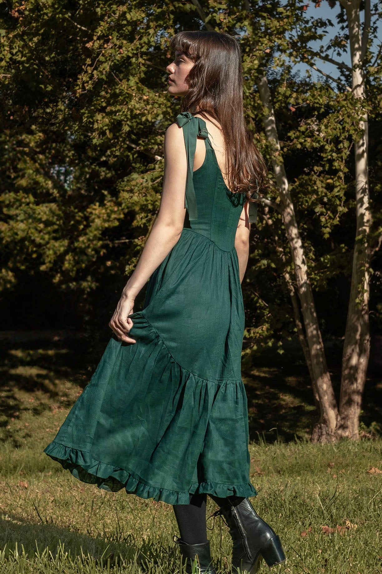 Mirabelle Dress in Juniper Linen – Of Her Own Kind