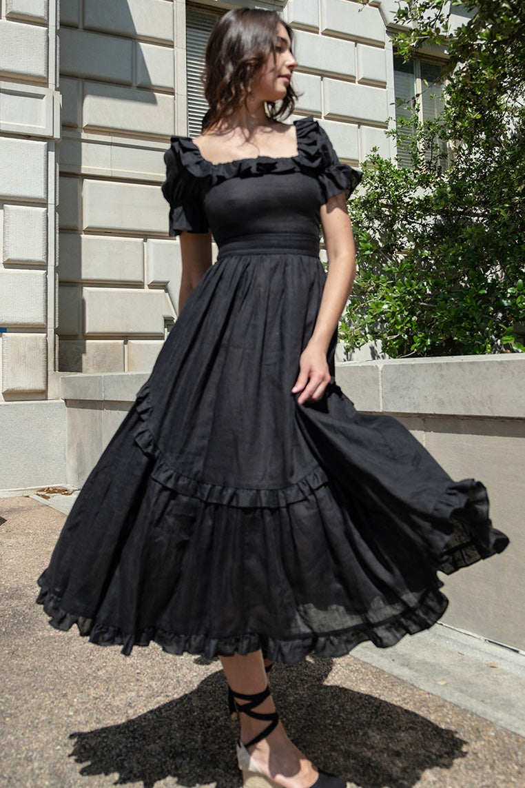 Adeline Dress in Black Linen