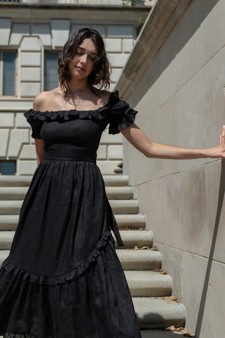 Adeline Dress in Black Linen