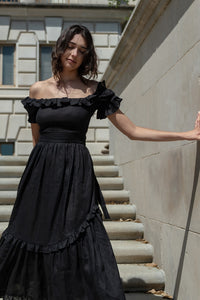 Adeline Dress in Black Linen