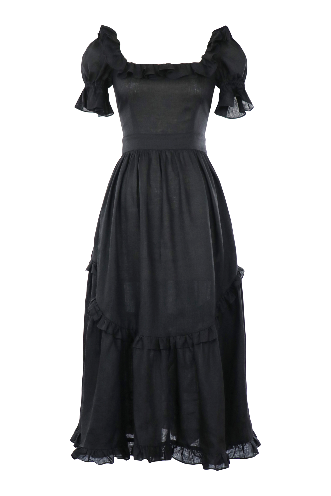 Adeline Dress in Black Linen