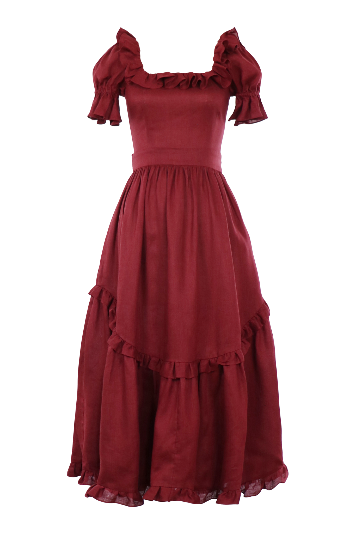 Adeline Dress in Burgundy Linen