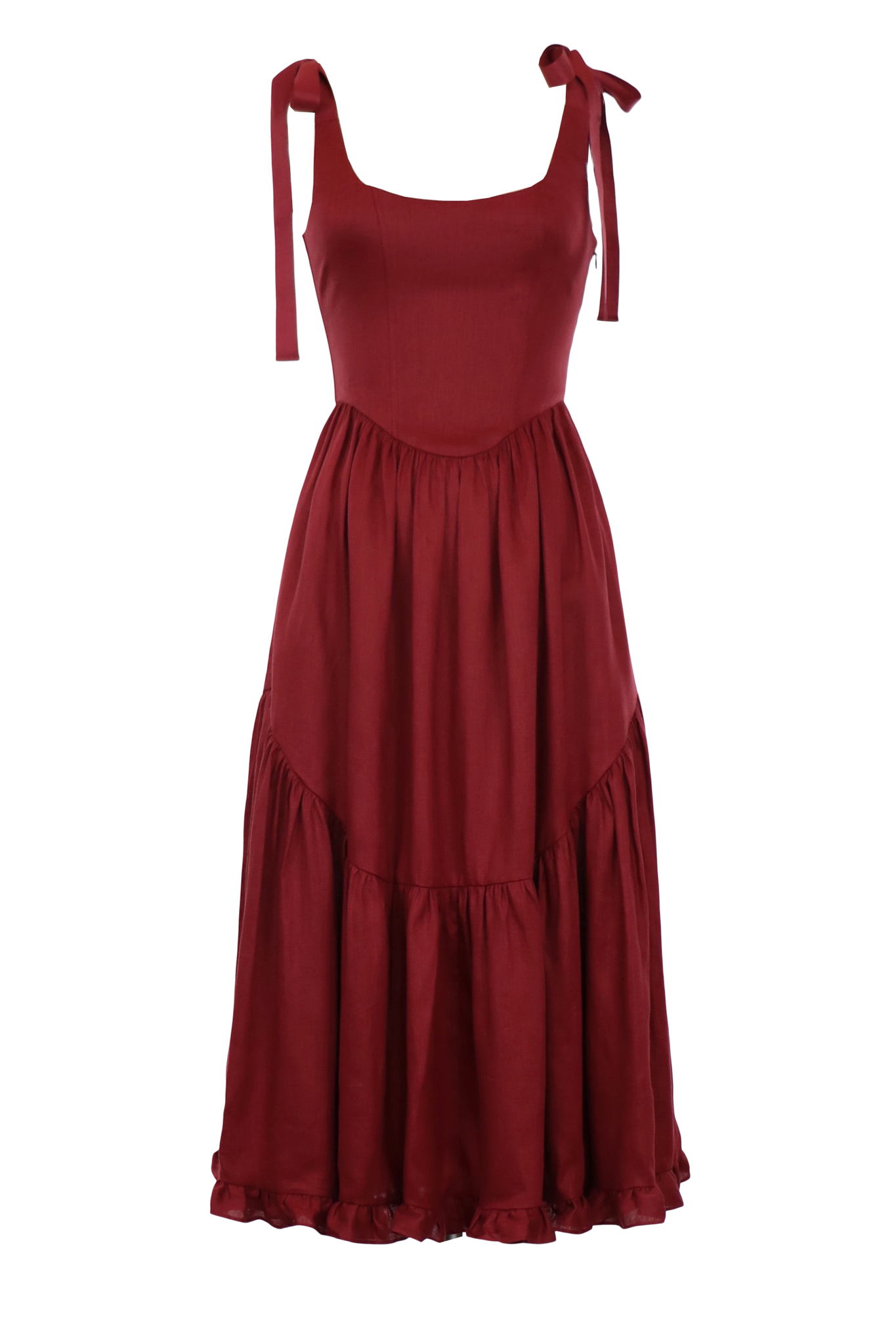Mirabelle Dress in Burgundy Linen Of Her Own Kind Mirabelle Dress in Burgundy Linen Of Her Own Kind