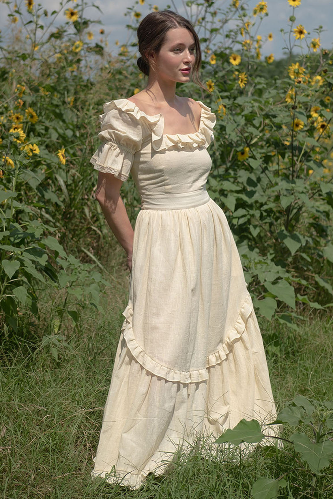 Adeline Dress in Cream Organic Kala Cotton