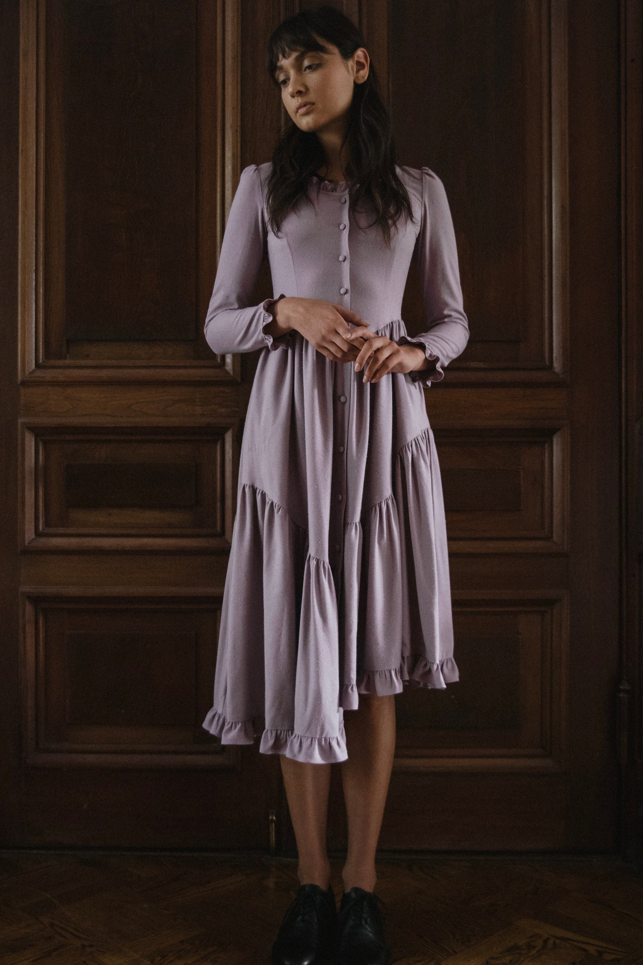 Juliette Dress in Dusty Lilac Silk Noil – Of Her Own Kind