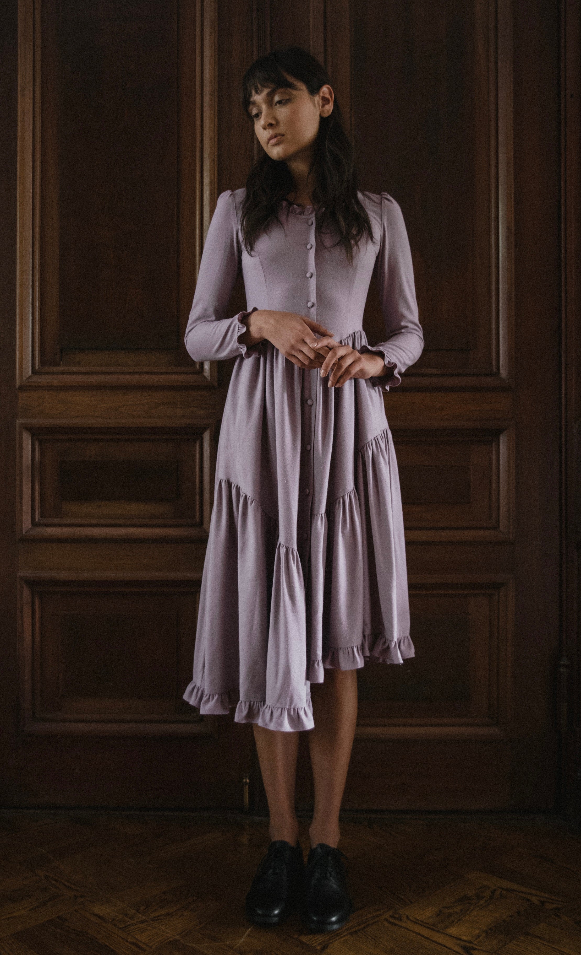 Juliette Dress in Dusty Lilac Silk Noil