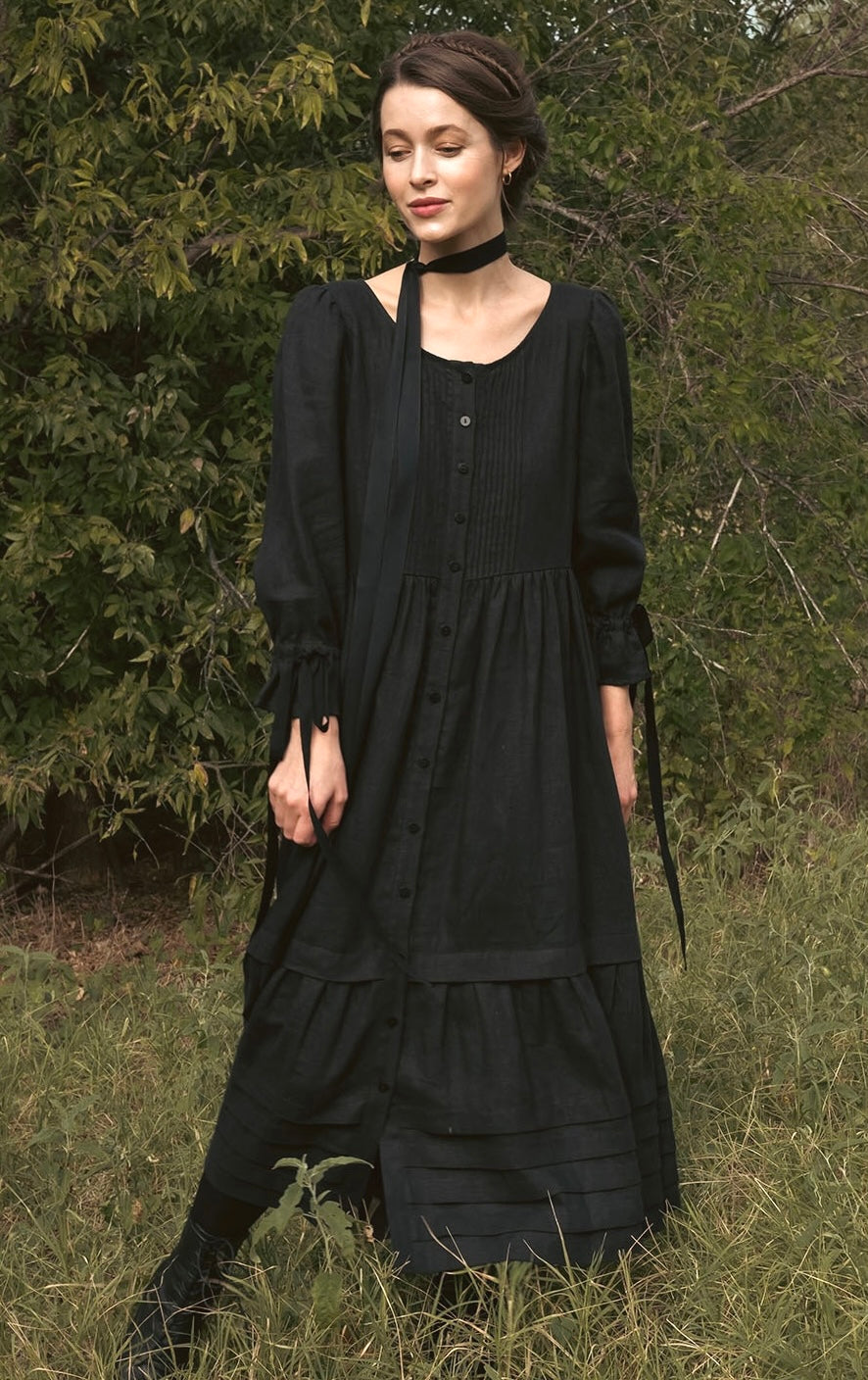 Lennox Dress in Black Linen