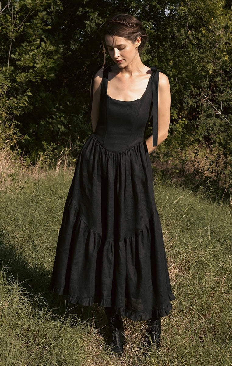 Mirabelle Dress in Black Linen