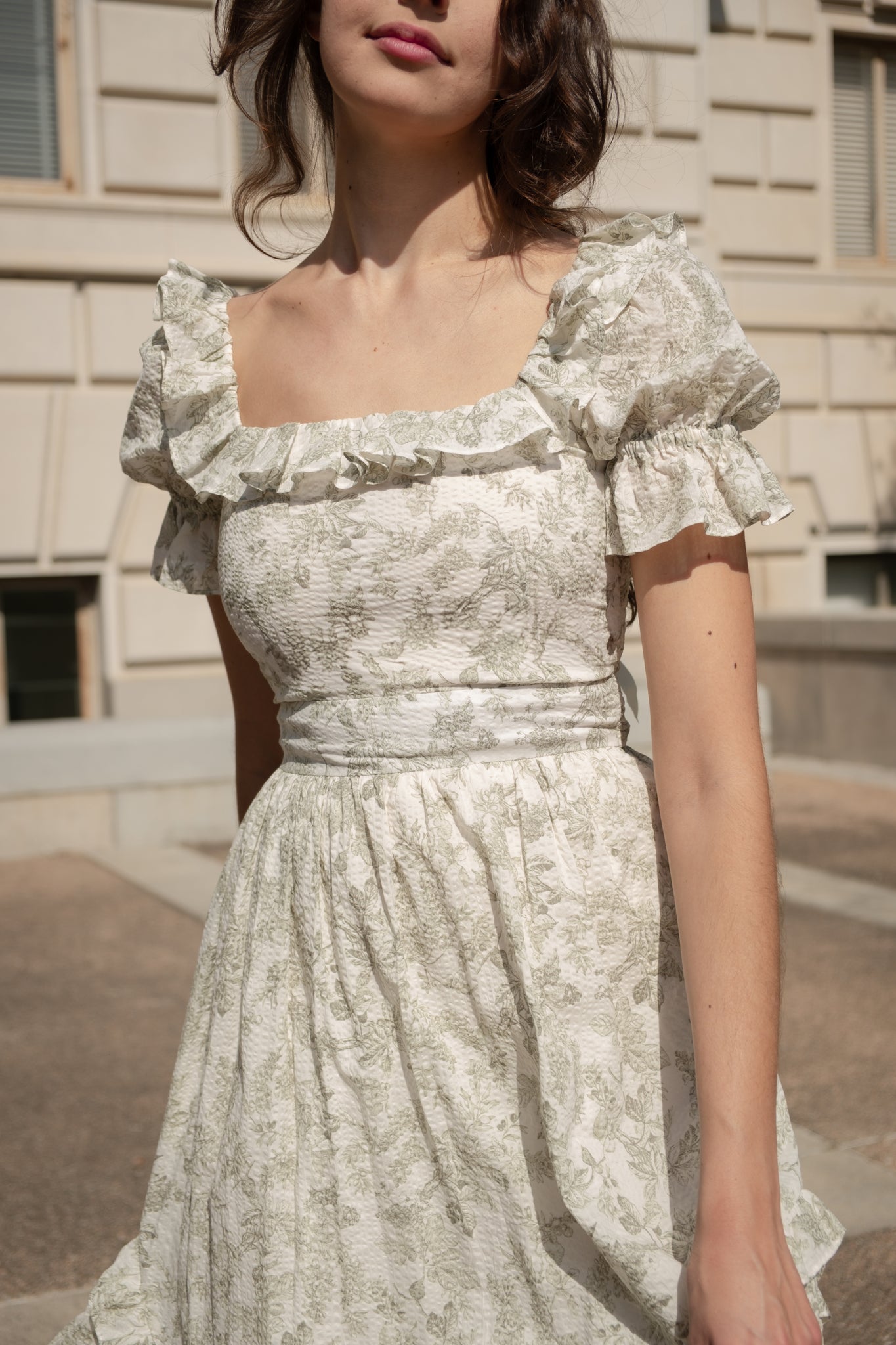 Adeline Dress in Sage Toile