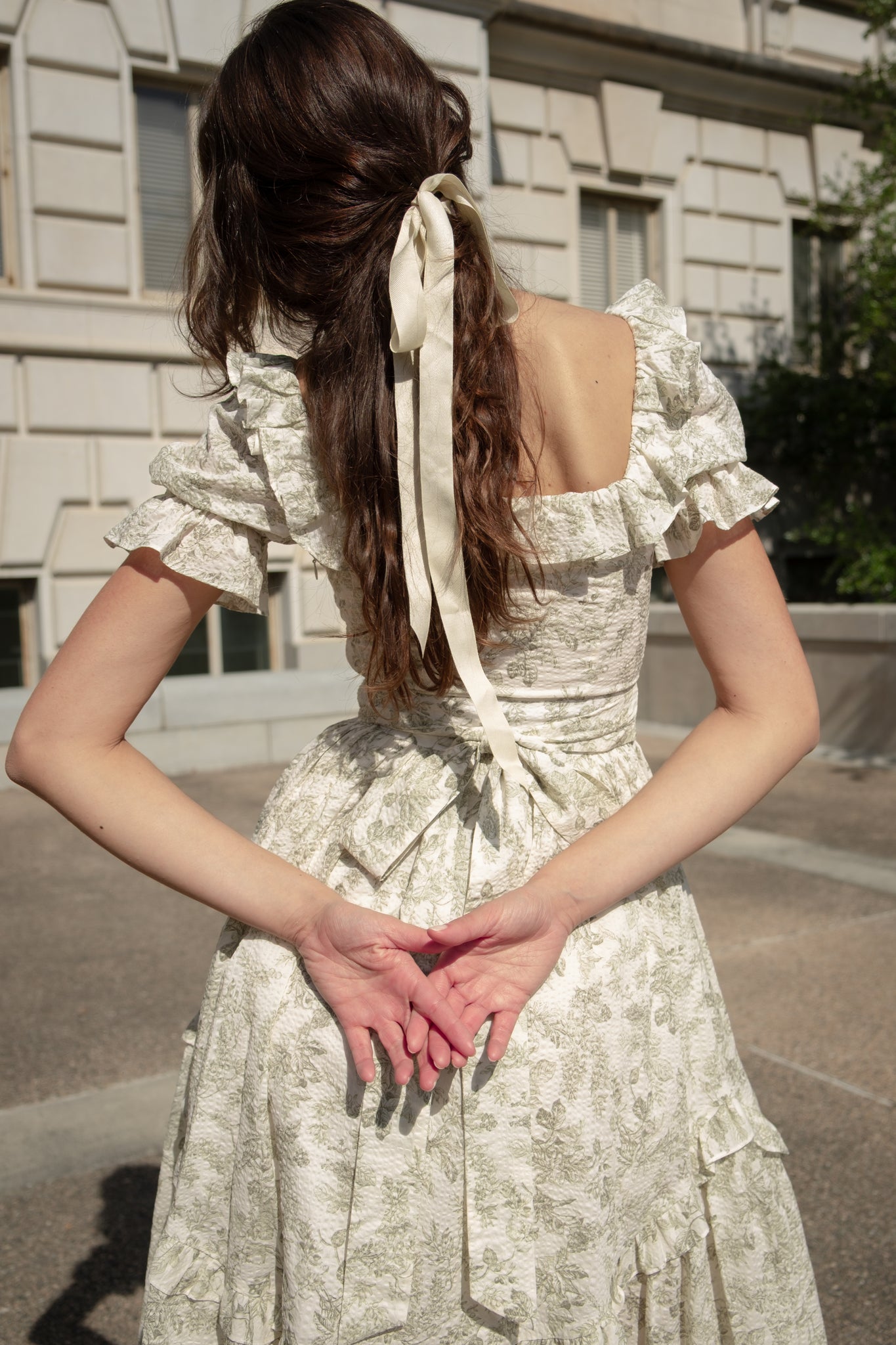 Adeline Dress in Sage Toile