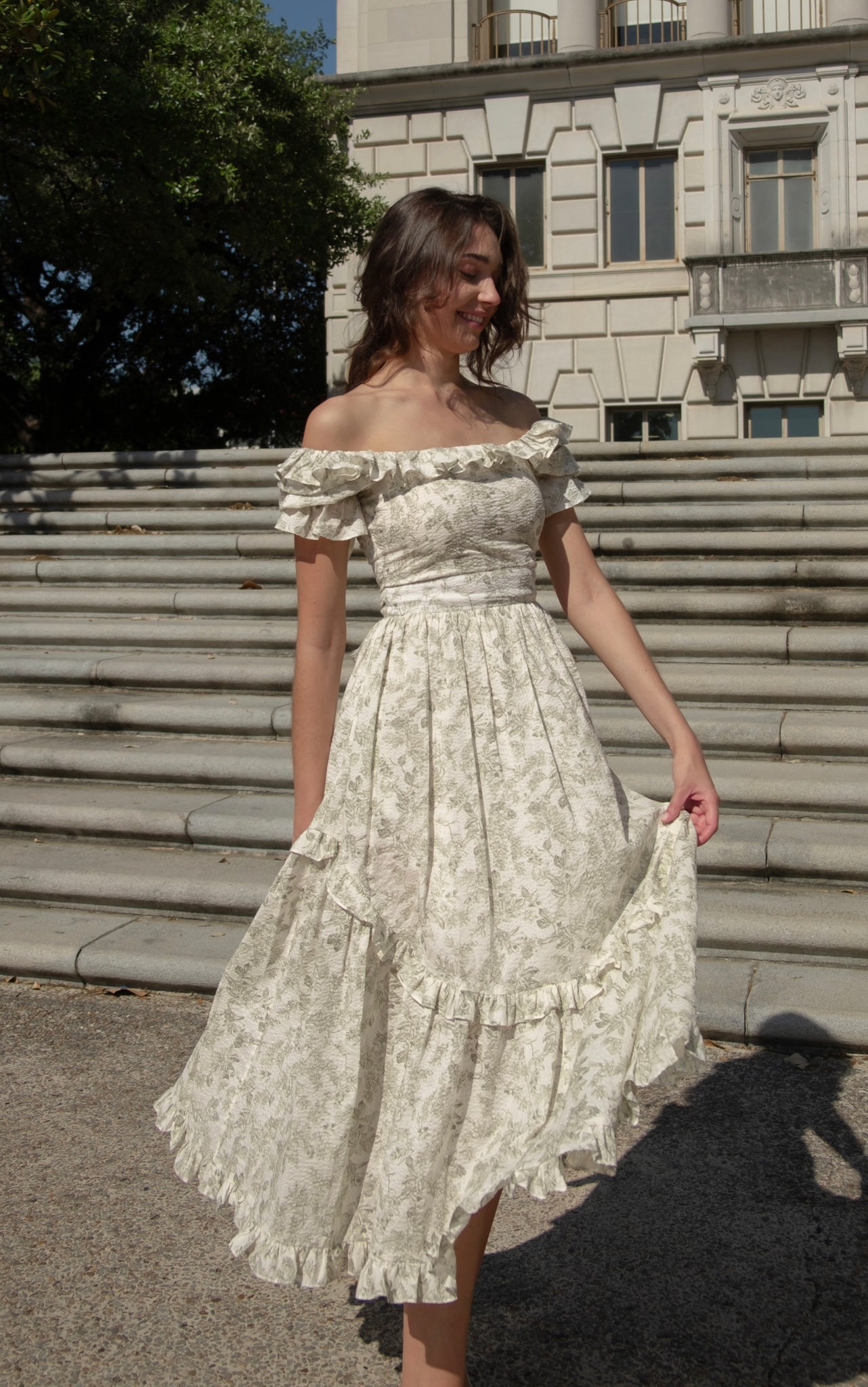 Adeline Dress in Sage Toile