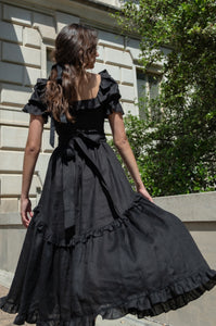 Adeline Dress in Black Linen