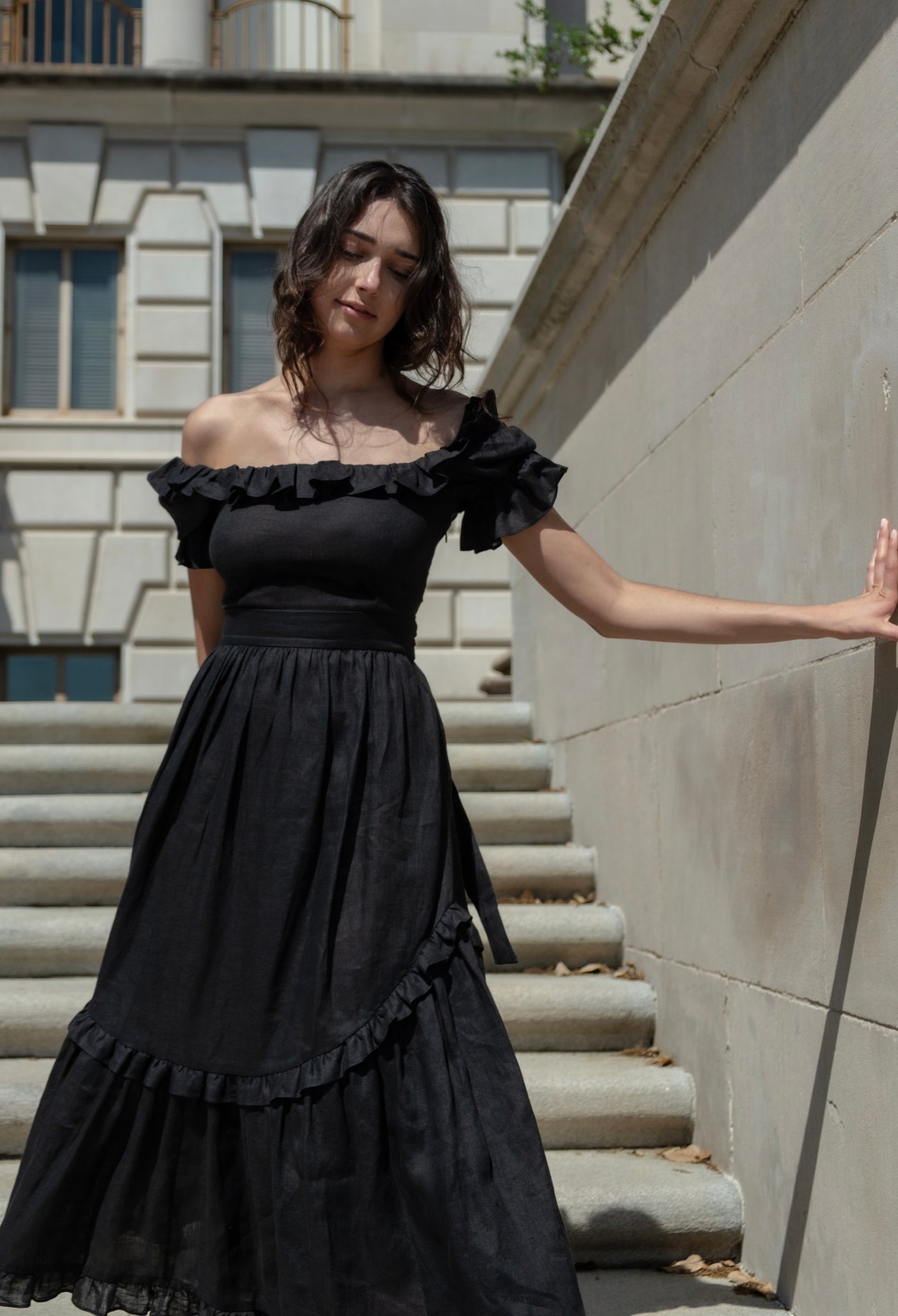 Adeline Dress in Black Linen