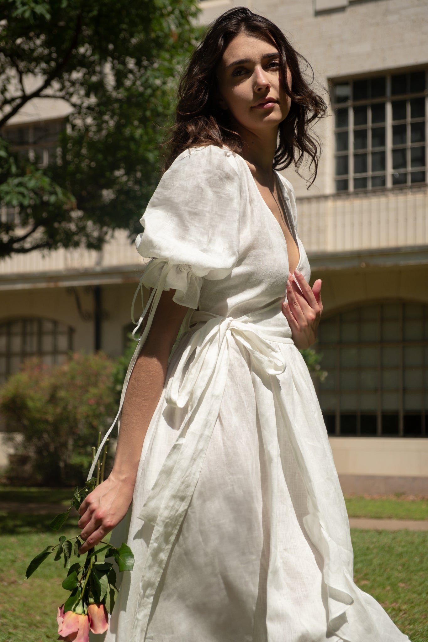 Lillian Dress in Pearl Linen