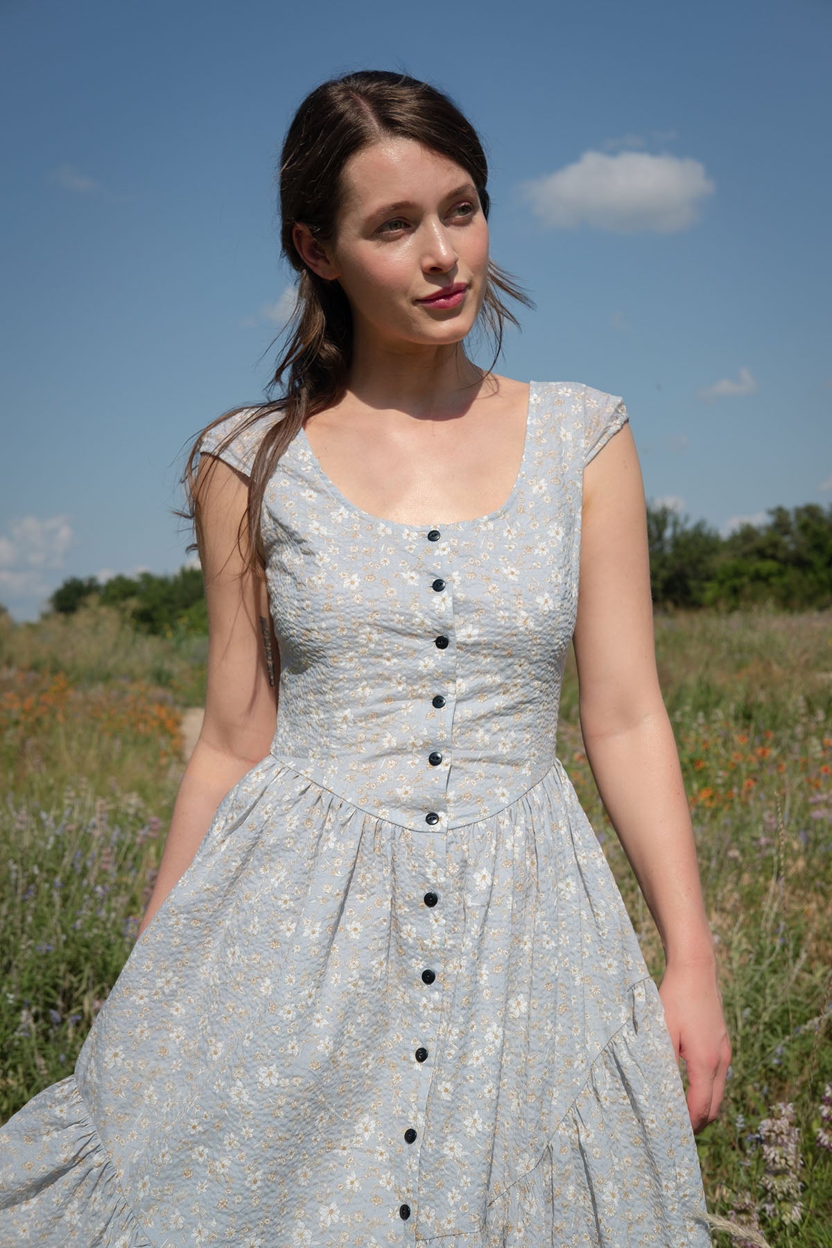 Claudette Dress in French Blue Floral – Of Her Own Kind