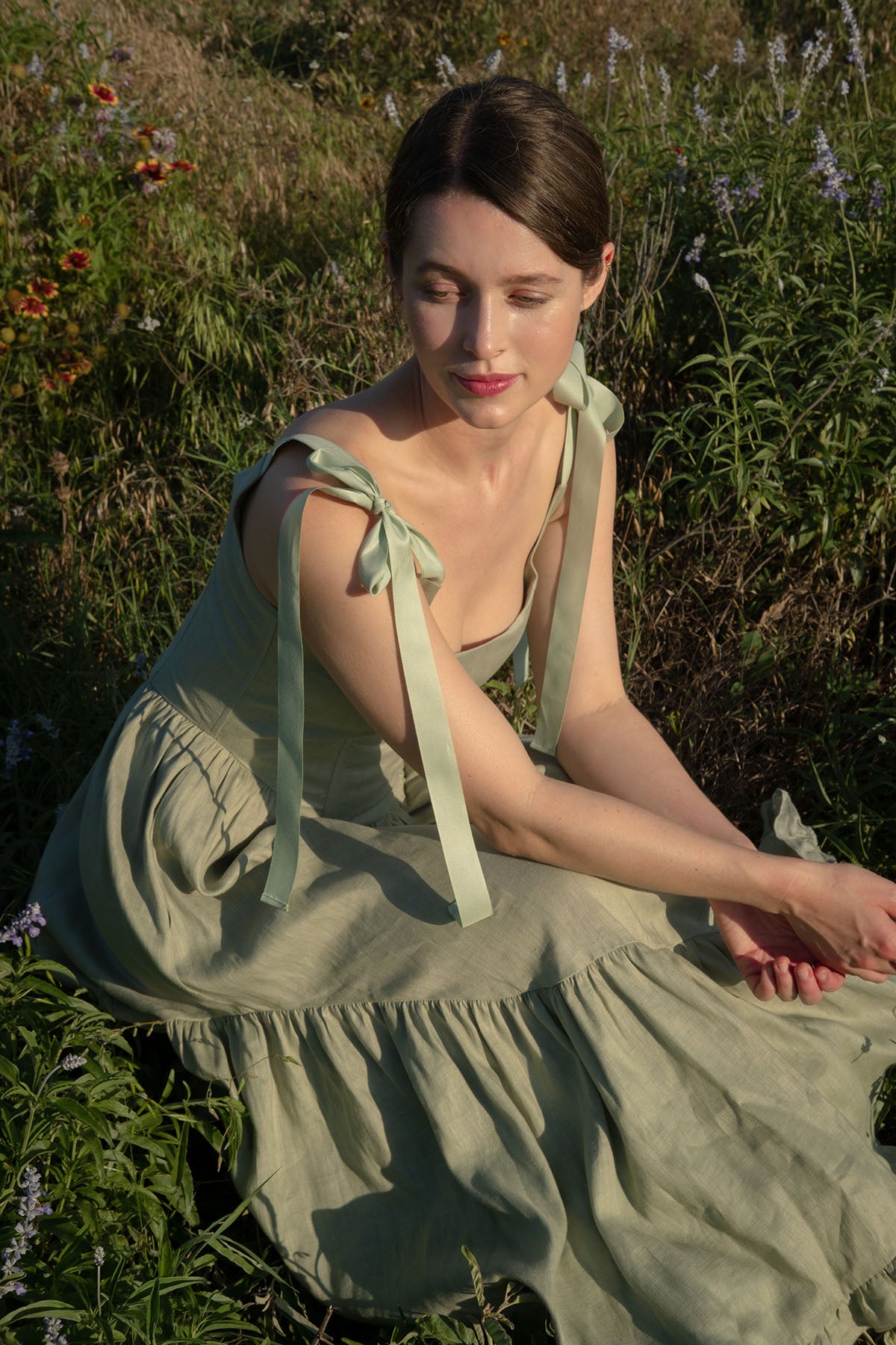 Mirabelle Dress in Sage Linen