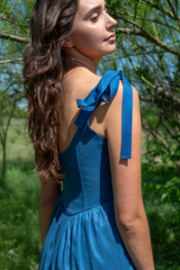 Mirabelle Dress in Indigo Linen