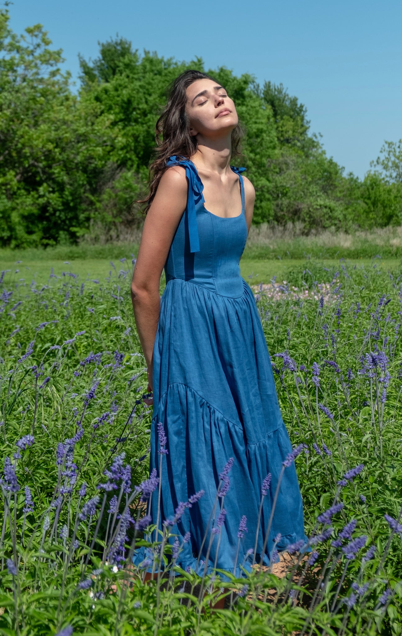 Mirabelle Dress in Indigo Linen