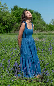 Mirabelle Dress in Indigo Linen