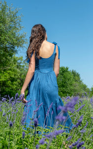 Mirabelle Dress in Indigo Linen