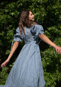 dark blue gingham dress Sabrina