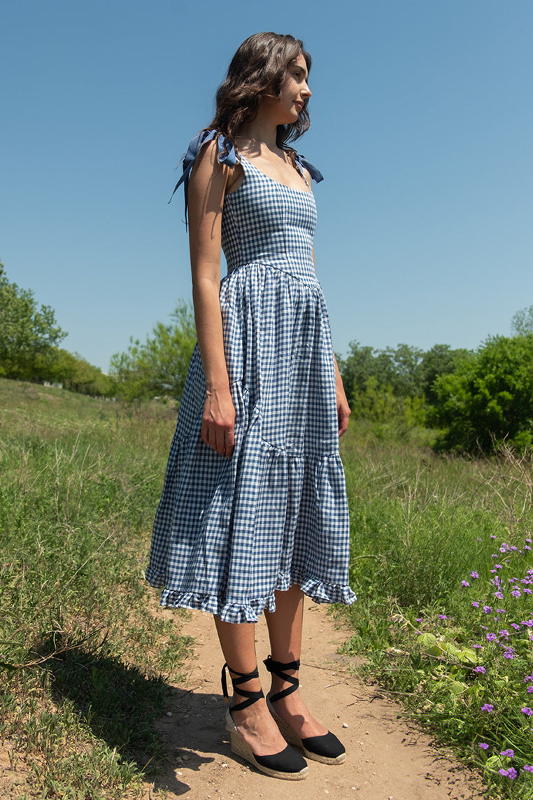 Mirabelle Dress in Dark Blue Gingham