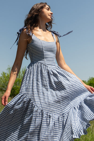 Mirabelle Dress in Dark Blue Gingham – Of Her Own Kind