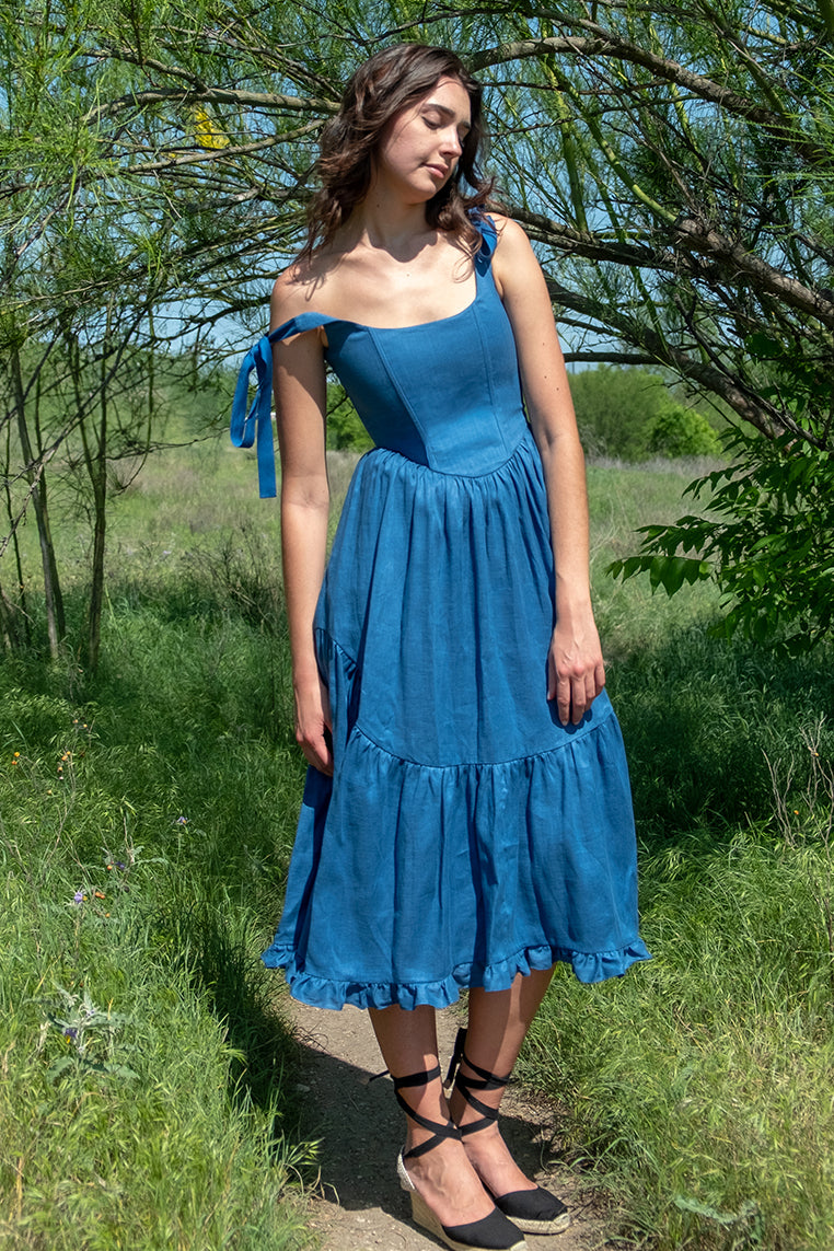 Mirabelle Dress in Indigo Linen – Of Her Own Kind