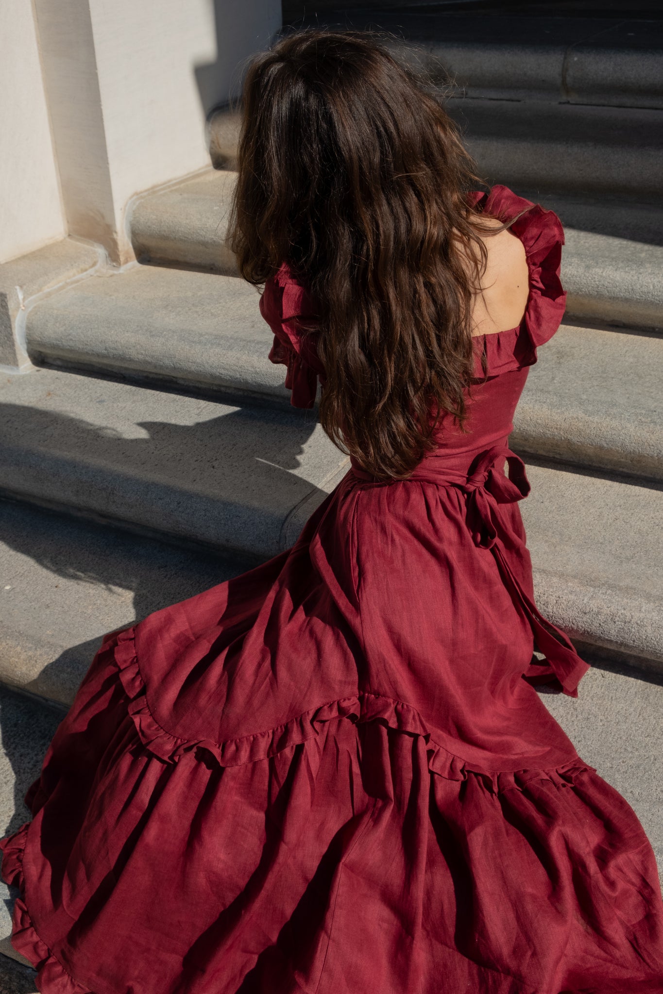 Adeline Dress in Burgundy Linen