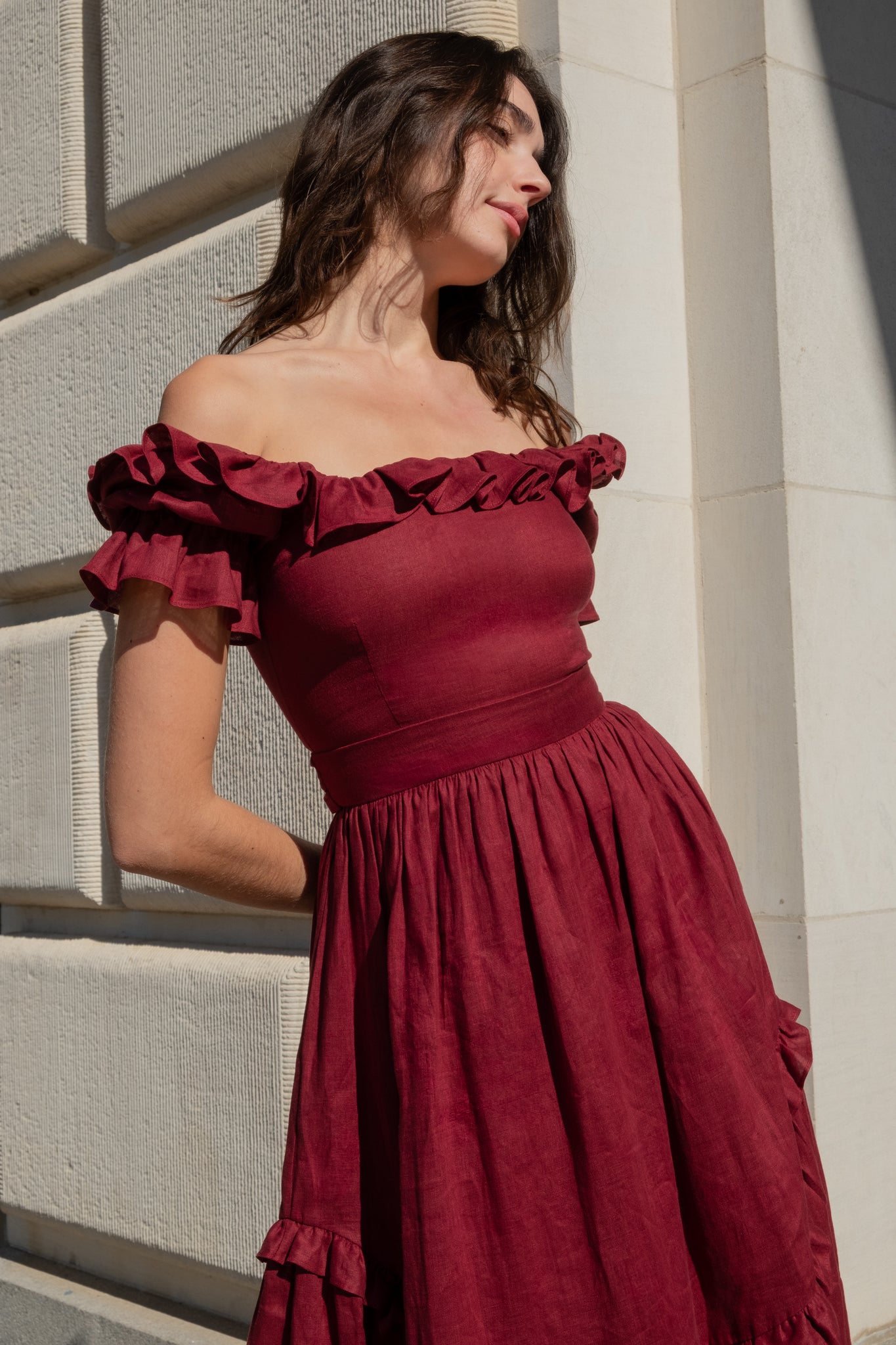 Adeline Dress in Burgundy Linen