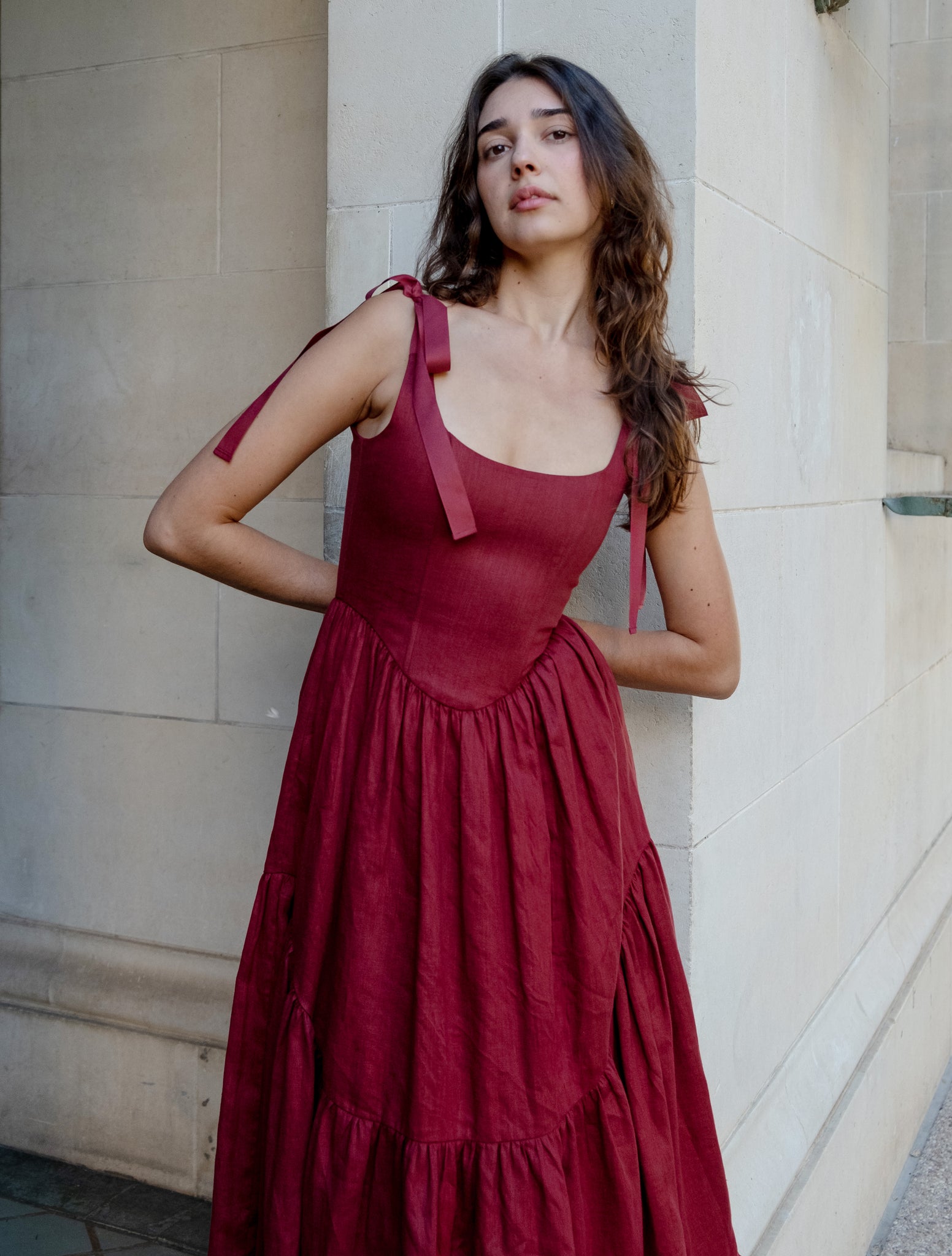 Mirabelle Dress in Burgundy Linen