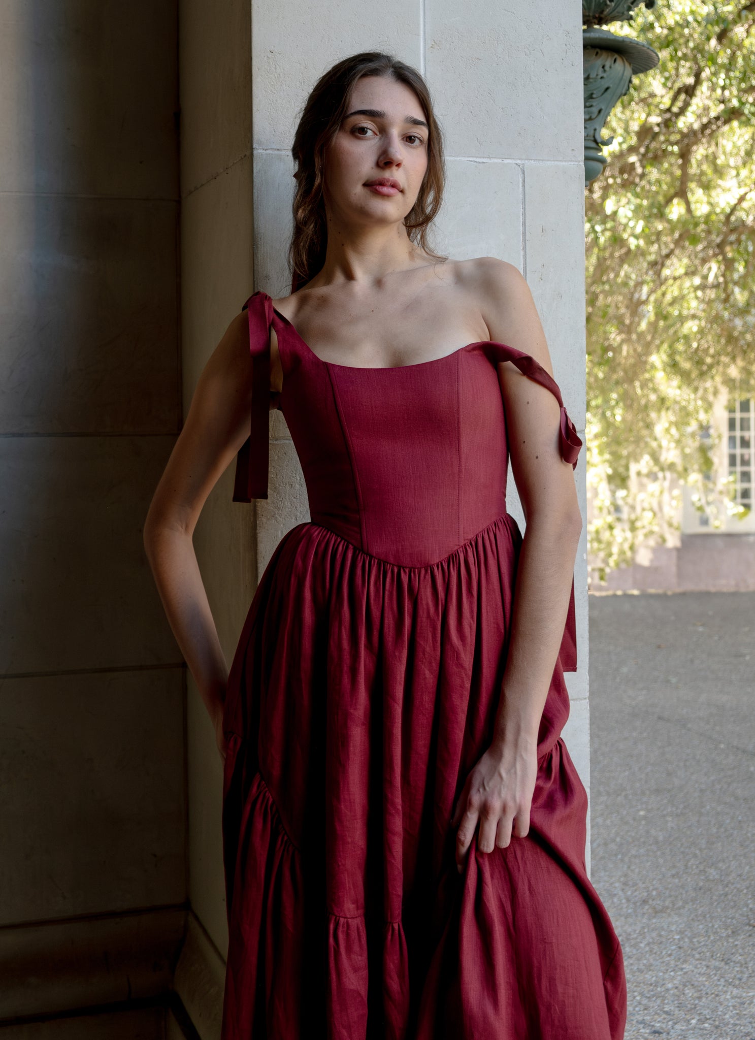 Mirabelle Dress in Burgundy Linen Of Her Own Kind Mirabelle Dress in Burgundy Linen Of Her Own Kind