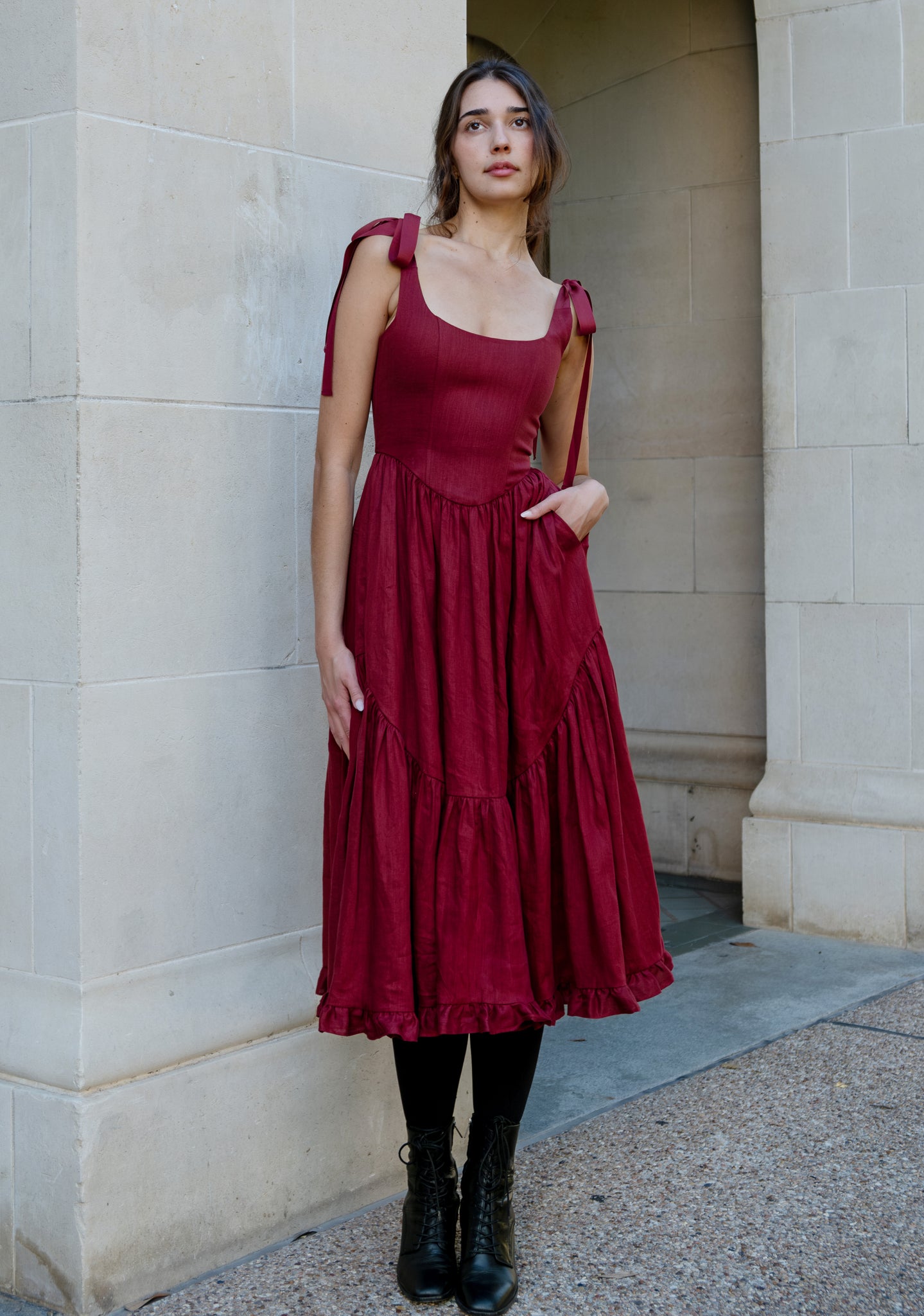 Mirabelle Dress in Burgundy Linen