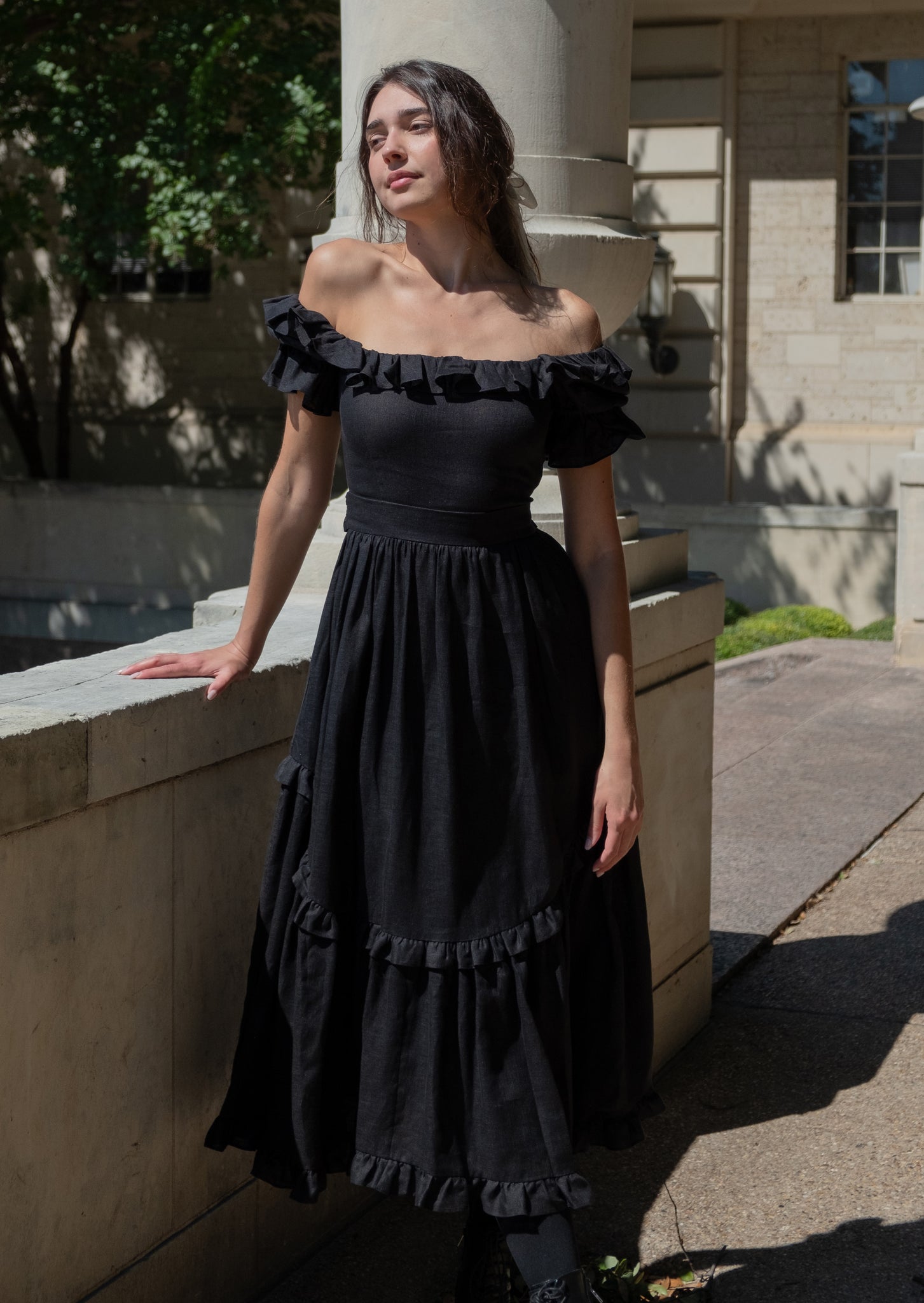 Adeline Dress in Black Linen