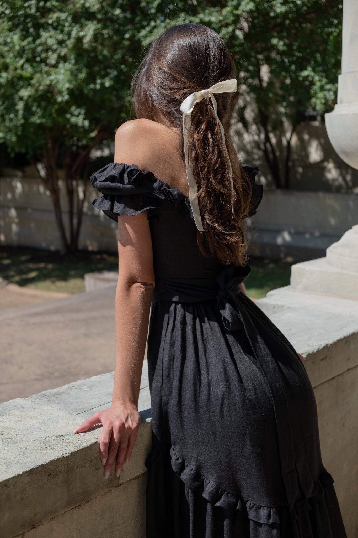 Adeline Dress in Black Linen