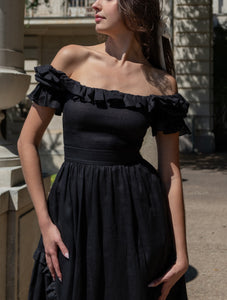 Adeline Dress in Black Linen