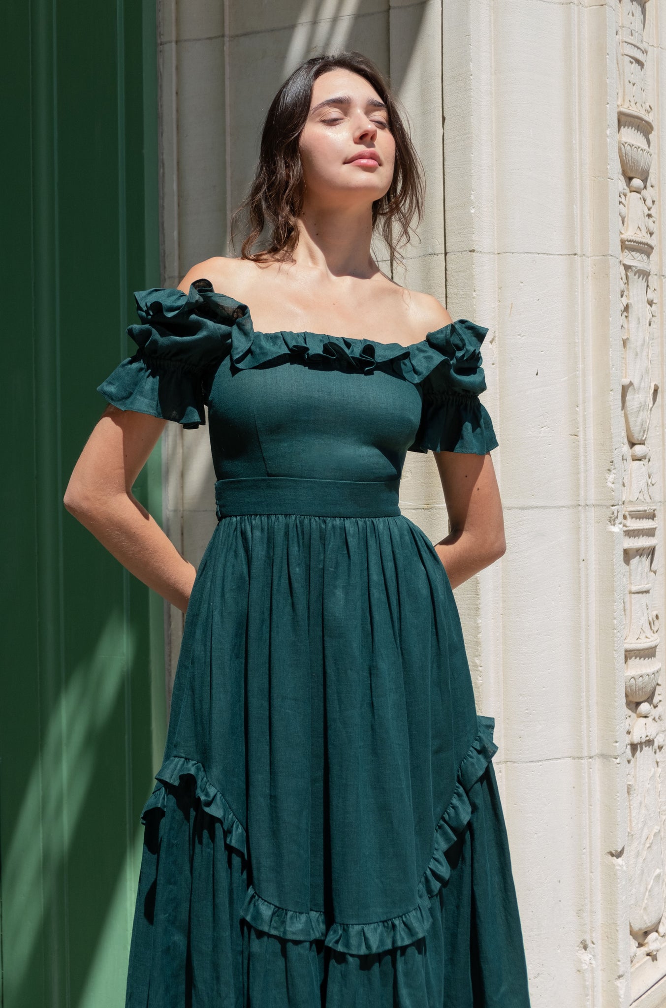 Adeline Dress in Juniper Linen Of Her Own Kind Adeline Dress in Juniper Linen Of Her Own Kind