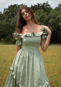 Adeline Dress in Sage Linen