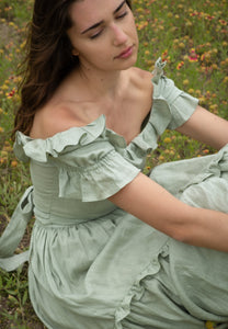 Adeline Dress in Sage Linen