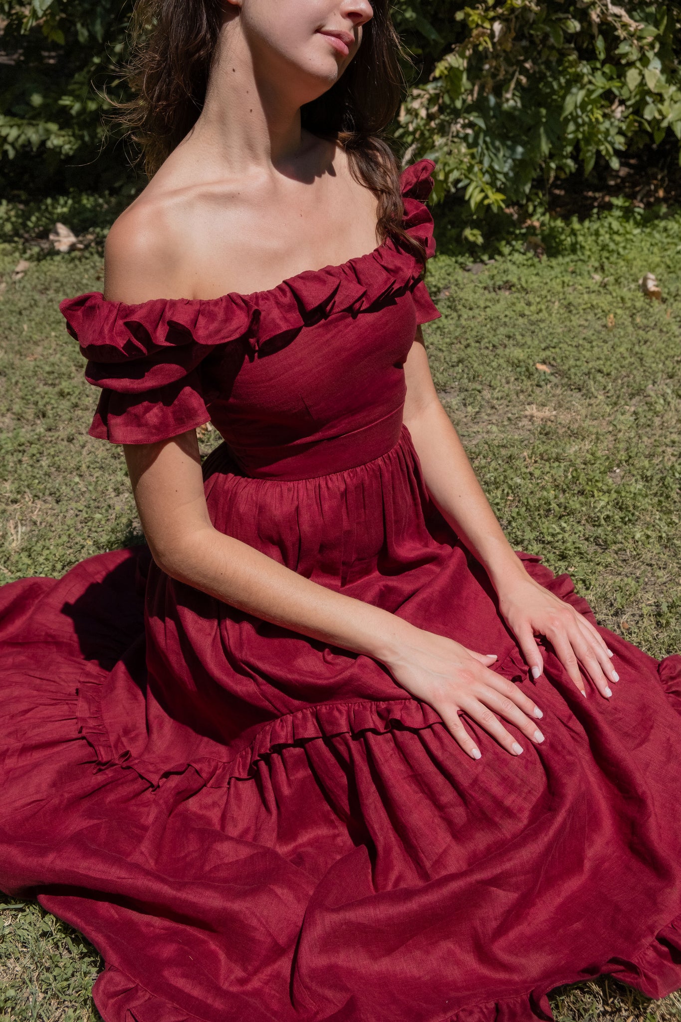 Adeline Dress in Burgundy Linen