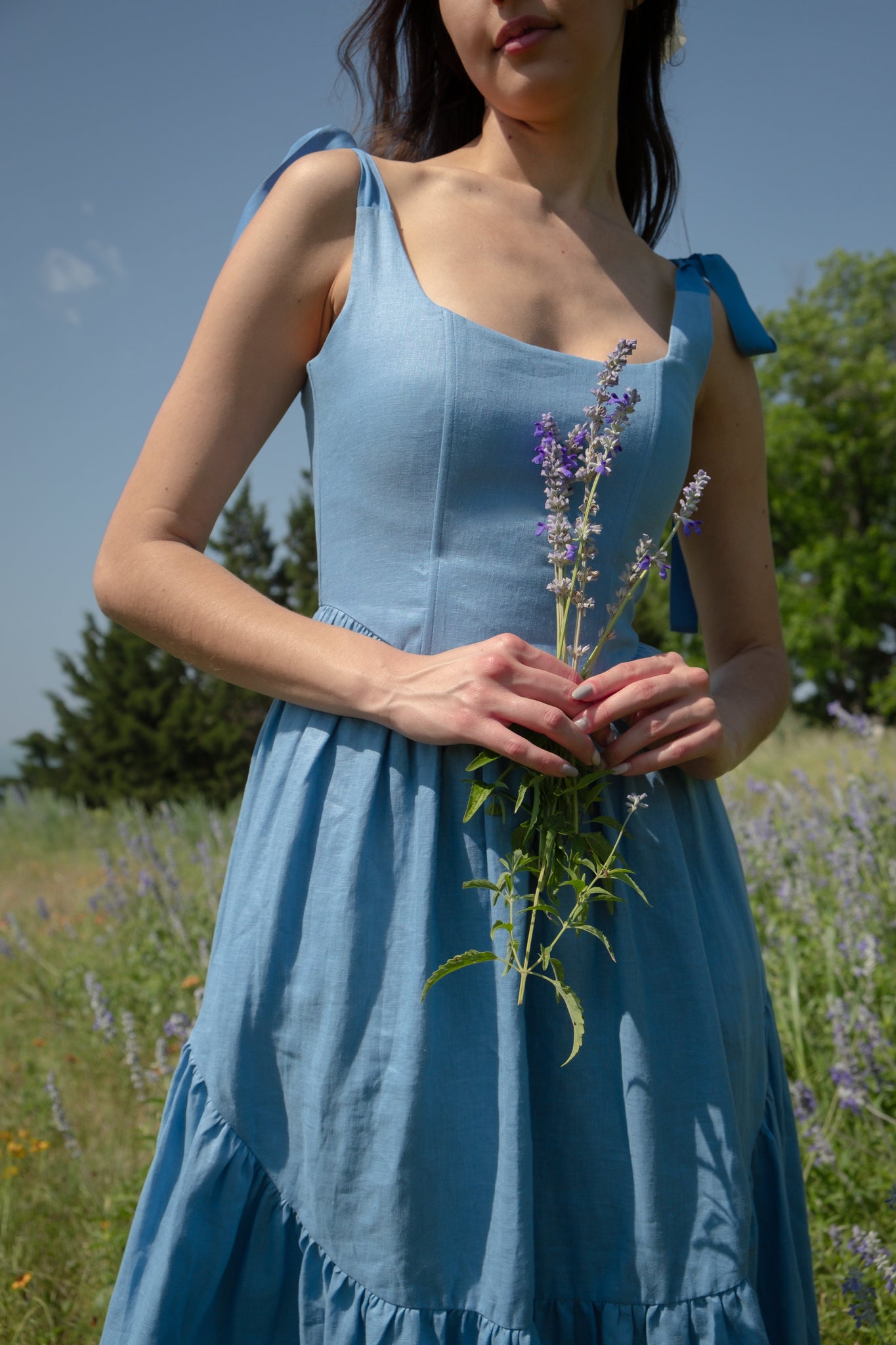 Mirabelle Dress in Bluebell Linen Of Her Own Kind Mirabelle Dress in Bluebell Linen Of Her Own Kind