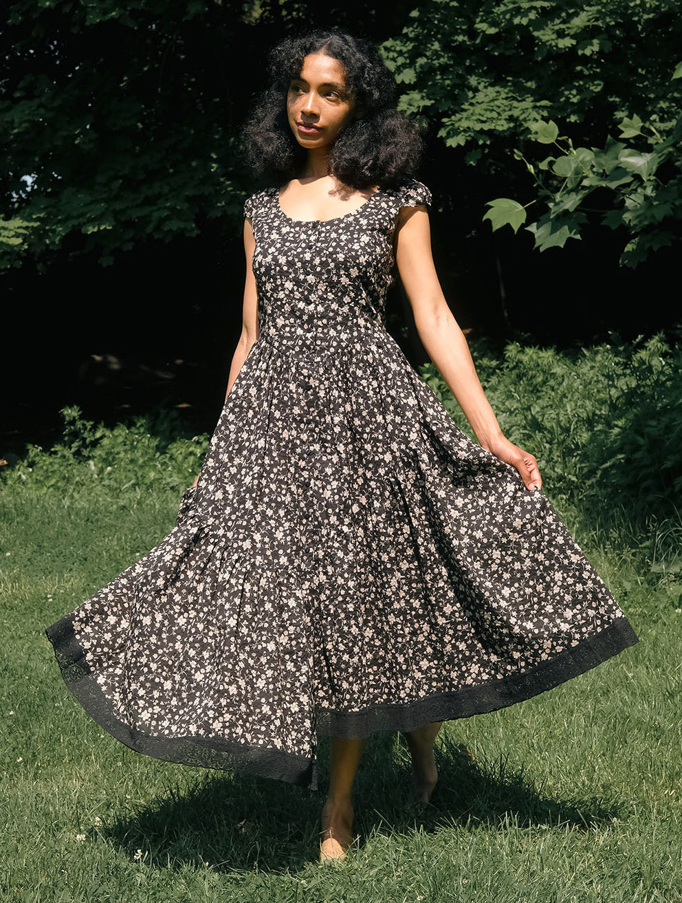 Claudette Dress in Black Floral