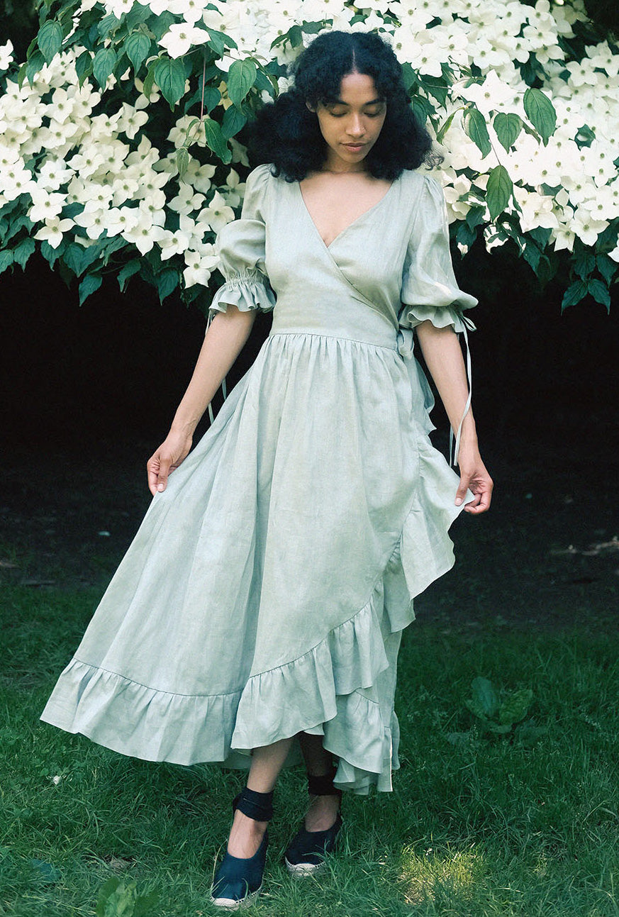 Lillian Dress in Sage Linen