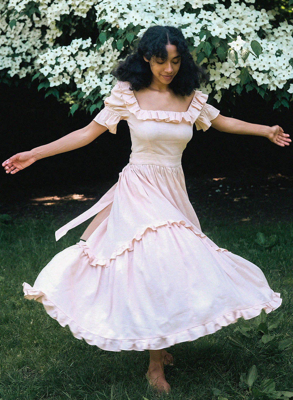 Adeline Dress in Ballet Blush Linen