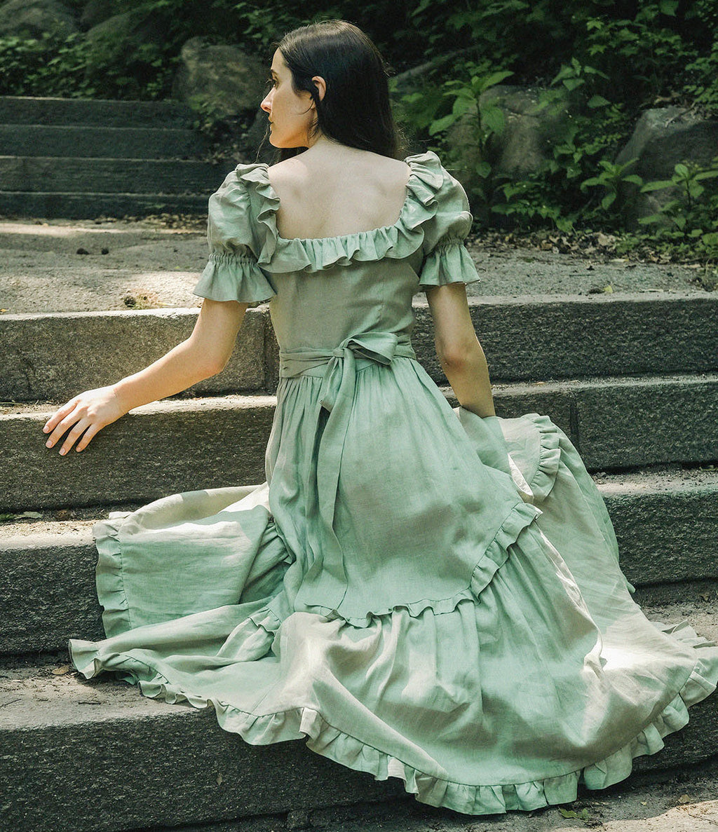 Adeline Dress in Sage Linen